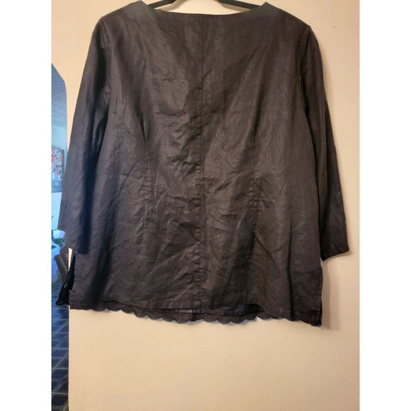 Vintage La' Rea Collection 100% Linen Black Embroidery Top Women Size 1X Plus - Picture 2 of 7